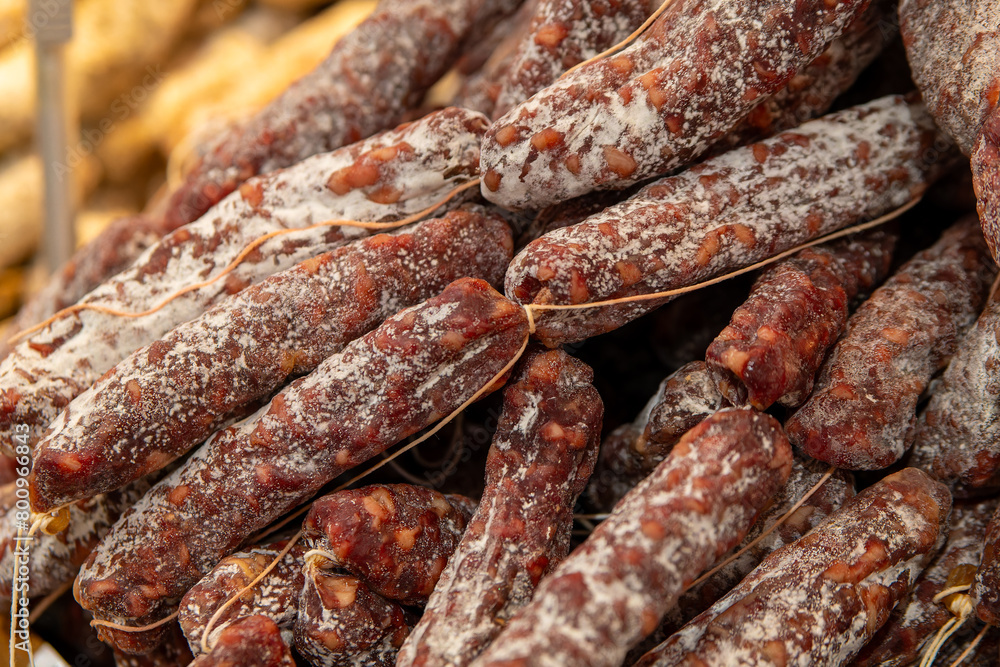 Fototapeta premium fresh salami with white edges from a butcher