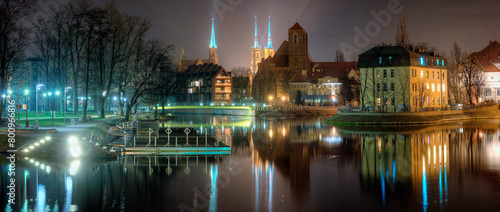 Wroclaw night panorama of the city, Poland.