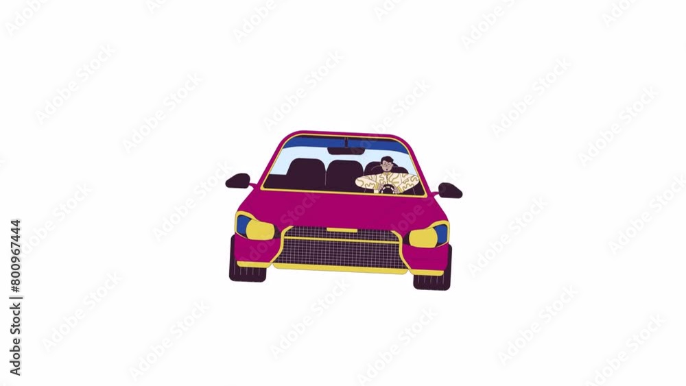 Latin american man driving car line 2D character animation. Reckless driving problem flat color cartoon 4K video, alpha channel. Aggressive hispanic driver animated person on white background Latin american man driving car line 2D character animation. Reckless driving problem flat color cartoon 4K video, alpha channel. Aggressive hispanic driver animated person on white background