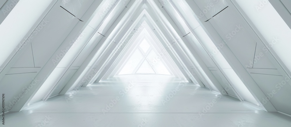 3D rendering. The corridor is white with neon lights on. 3D rendering. The corridor is white with neon lights on.