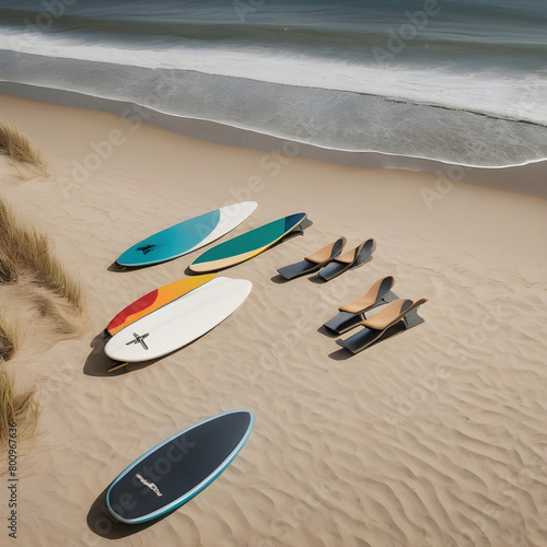 beach scenario at golden our with surfboards on the sand © Tiago