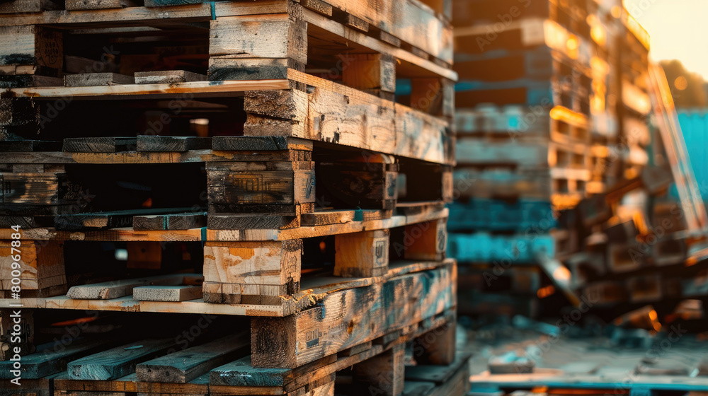 Piles of Sturdy Wooden Pallets in Industrial Setting Piles of Sturdy Wooden Pallets in Industrial Setting