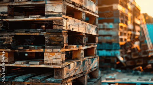 Piles of Sturdy Wooden Pallets in Industrial Setting
