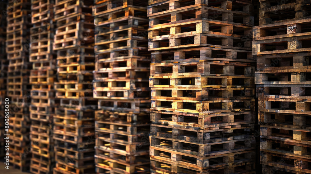 Piles of Sturdy Wooden Pallets in Industrial Setting Piles of Sturdy Wooden Pallets in Industrial Setting