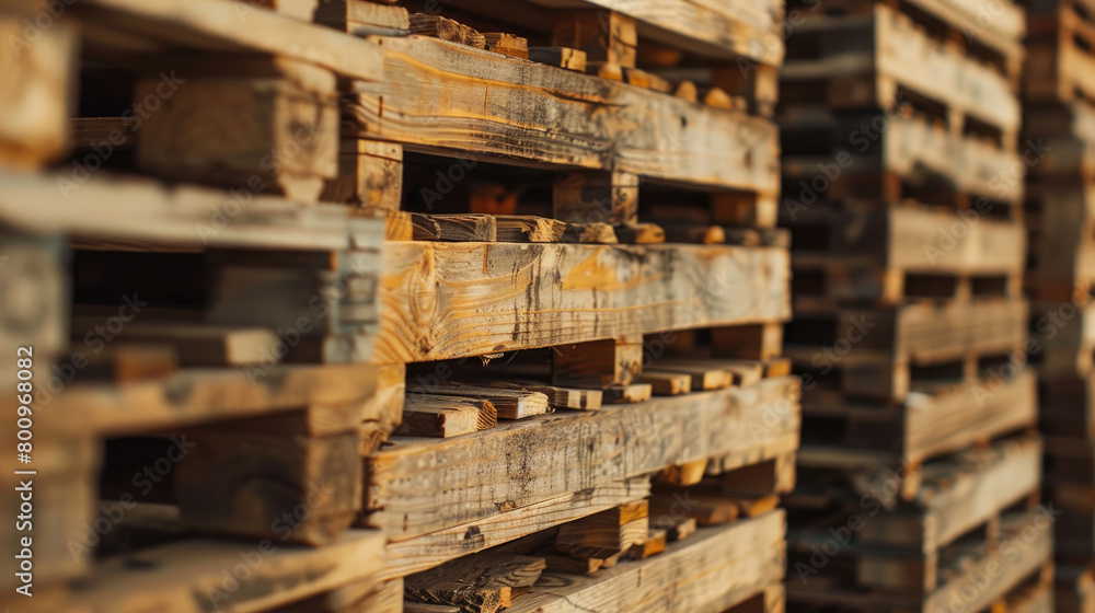 Piles of Sturdy Wooden Pallets in Industrial Setting
