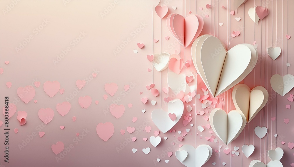 Cascading Love Paper Hearts on Soft Gradient - Romantic Atmosphere