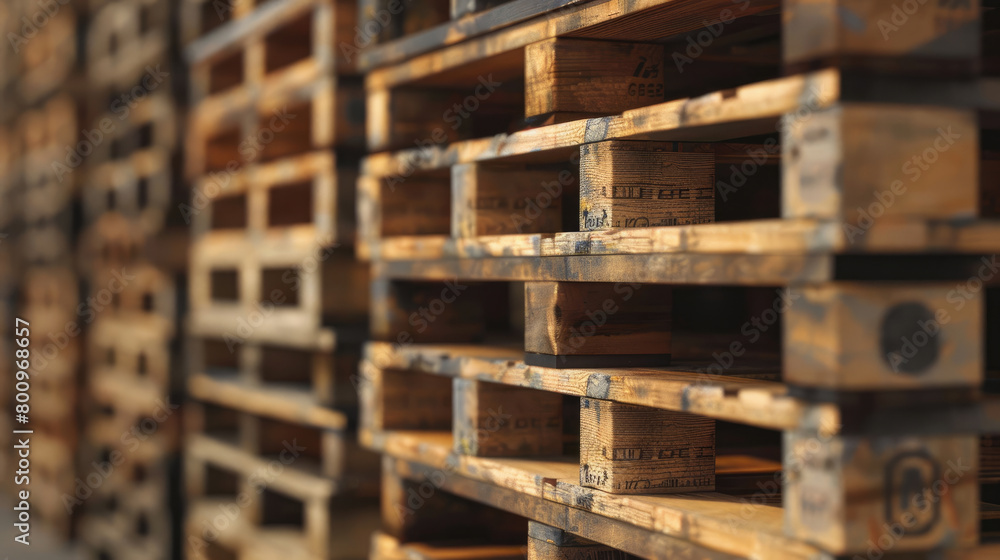 Piles of Sturdy Wooden Pallets in Industrial Setting Piles of Sturdy Wooden Pallets in Industrial Setting