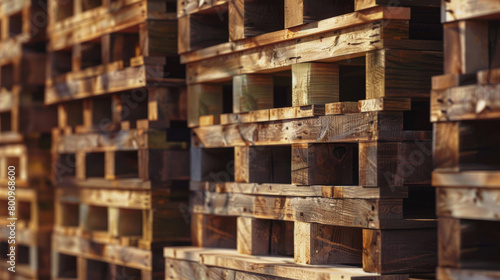 Piles of Sturdy Wooden Pallets in Industrial Setting © Thanos