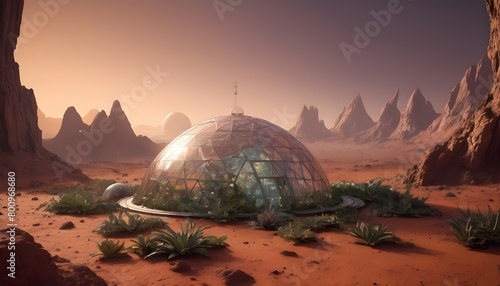 An Intricate Botanical Garden Dome On Mars With A Variety Of Alien Plants That Glow Softly In The Martian Twilight (2)