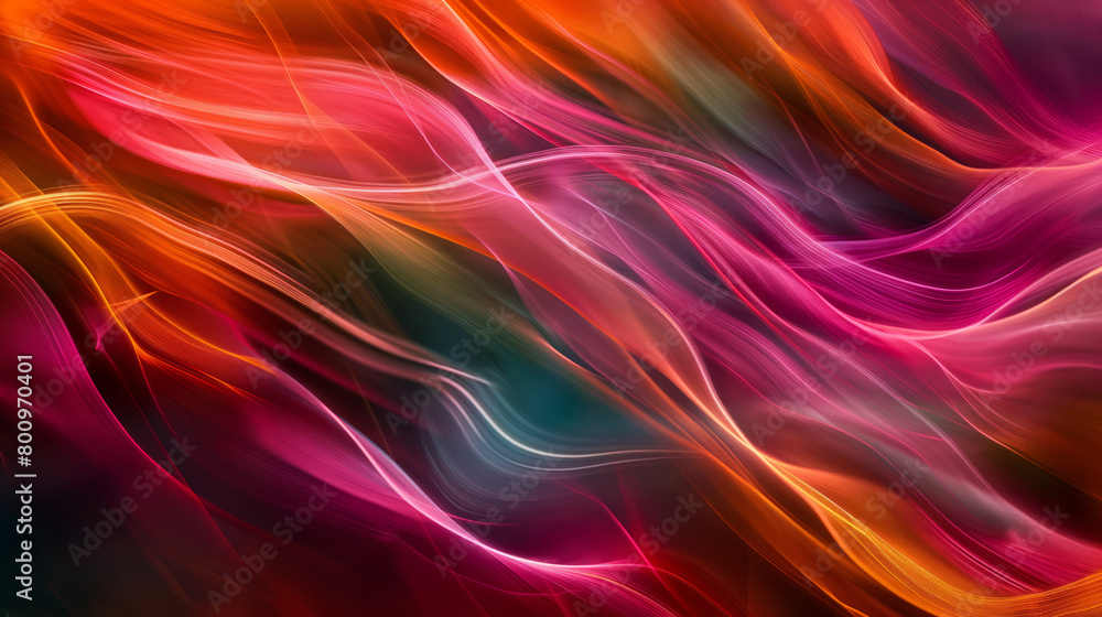A dynamic composition of satin-like textures in bold red and pink waves, creating a sense of lively movement