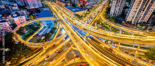 Aerial shot of urban viaduct transportation landscape in Guangzhou