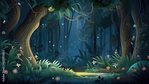 magical forest, Forest Scene Illustration