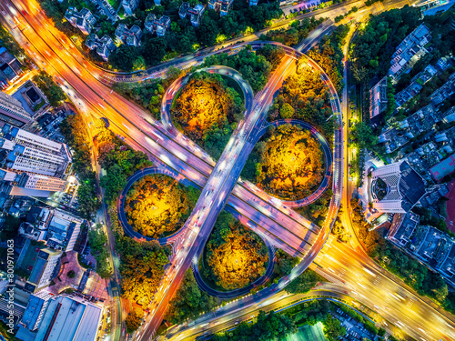 Aerial shot of urban viaduct transportation landscape in Guangzhou