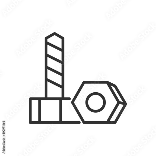 Bolt and nut, linear icon. Metalware. Line with editable stroke