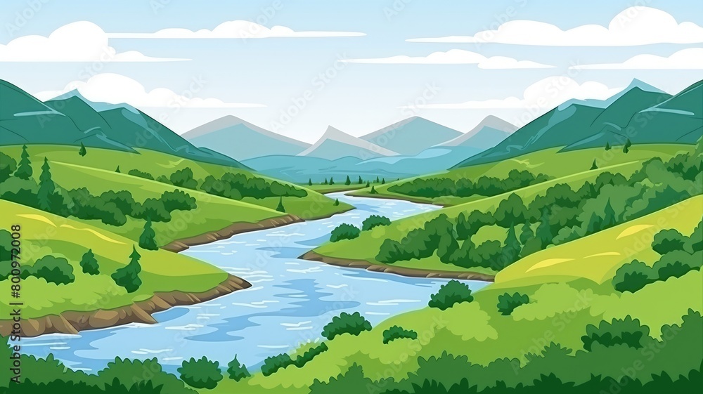  Serene River Landscape Cartoon