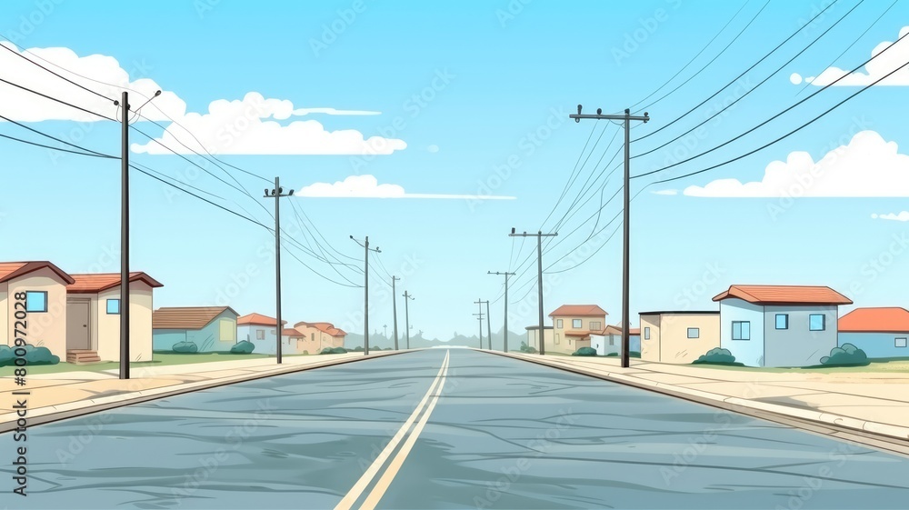 Suburban Street Daylight Cartoon