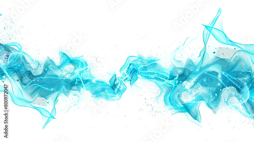 Glowing turquoise neon lightning arcs intersecting with lively blue wave patterns  isolated on a solid white background. 