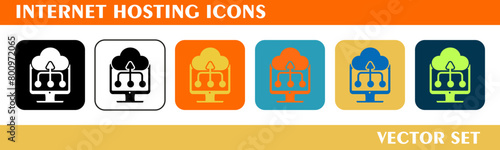 Internet hosting icons design. For sign, symbol, web design or web graphics. Vector flat illustration.