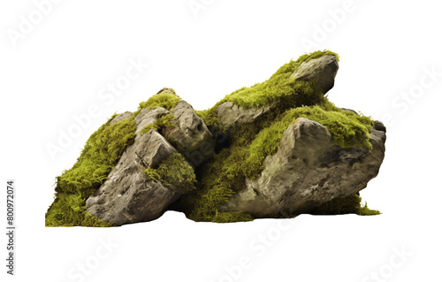 A cluster of stones covered with vibrant green moss against a transparent background, conveying a sense of nature's resilience. Generative AI 