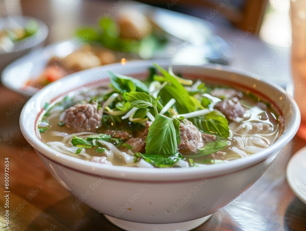 Beef Pho Noodle Soup Close-Up Vietnamese Food Dining Dinner Blurred Background Image
Beef Pho Noodle Soup Close-Up Vietnamese Food Dining Dinner Blurred Background Image
