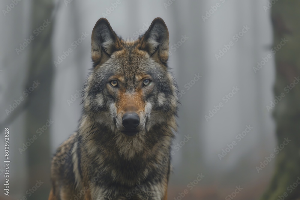 Capture the eerie elegance of a lone wolf prowling through a mist-covered forest, its piercing eyes reflecting mystery and danger, invoking fear and fascination Capture the eerie elegance of a lone wolf prowling through a mist-covered forest, its piercing eyes reflecting mystery and danger, invoking fear and fascination