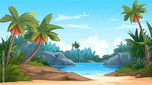 Tropical Island Cartoon Paradise