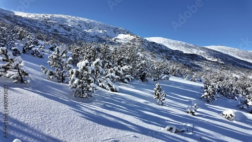 Amazing Winter view of Rila mountain near Musala peak, Bulgaria photo