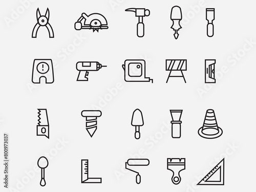 set of civil engineering tools outline icon .working hand tools sign and symbol