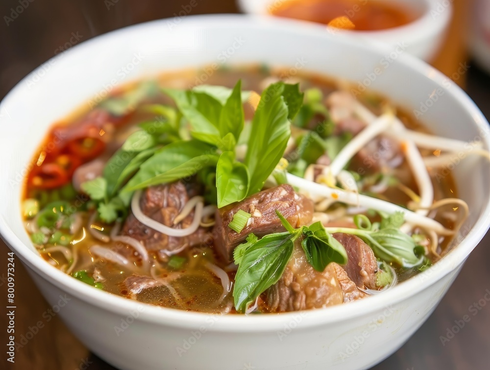 Beef Pho Noodle Soup Close-Up Vietnamese Food Dining Dinner Blurred Background Image
Beef Pho Noodle Soup Close-Up Vietnamese Food Dining Dinner Blurred Background Image
