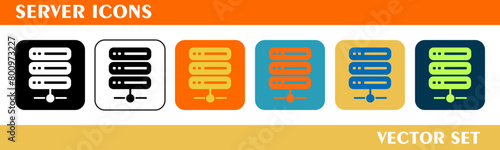 Server icons design. For sign, symbol, web design or web graphics. Vector flat illustration.