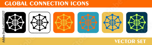 Global connection icons design. For sign, symbol, web design or web graphics. Vector flat illustration.