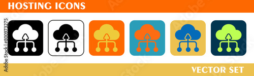 Hosting icons design. For sign, symbol, web design or web graphics. Vector flat illustration.