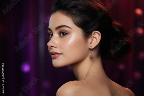 Side view of beautiful woman with ear ring