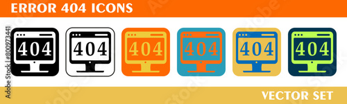 Error 404 icons design. For sign, symbol, web design or web graphics. Vector flat illustration.