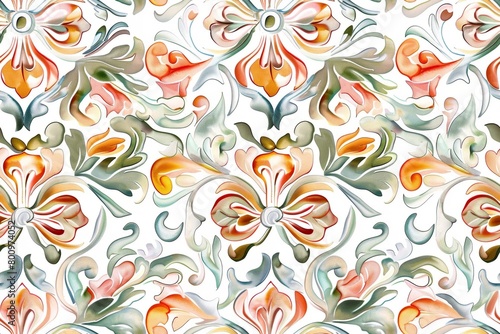 Pastel and White Khram Seamless Pattern in Gouache 