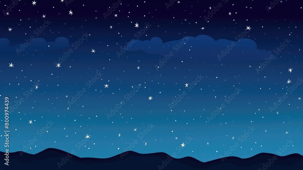 Fototapeta premium Starry Mountain Night Cartoon Illustration