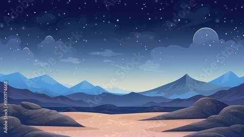 Starry Desert Night Cartoon Illustration