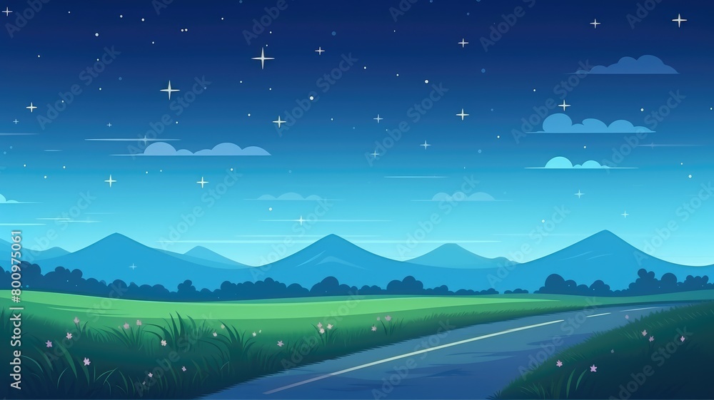 Starry Night Over Countryside Road