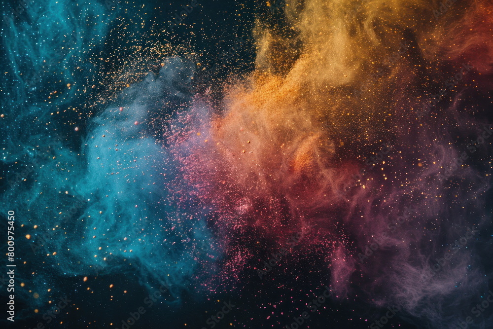 colored powder scattered on a black background