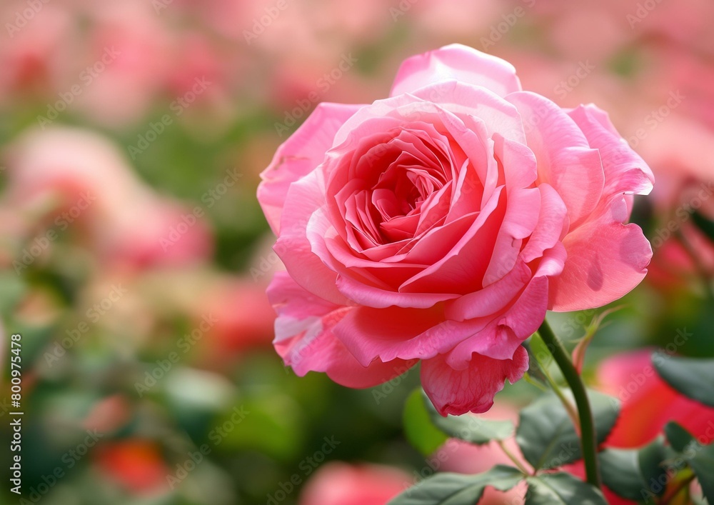 Beautiful Vibrant Pink Rose Close-up on Blurred Floral Background Beautiful Vibrant Pink Rose Close-up on Blurred Floral Background