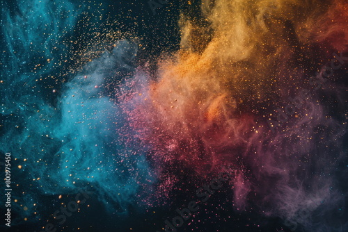 colored powder scattered on a black background