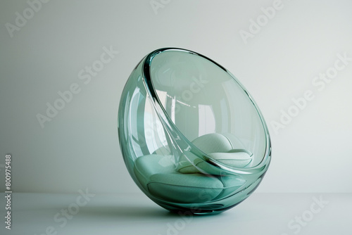 A translucent glass egg chair with an ethereal appearance, isolated on solid white background.