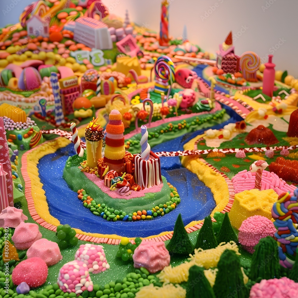 Whimsical Candy Coated Wonderland A Vibrant Imaginative Landscape of Sweets and Delight