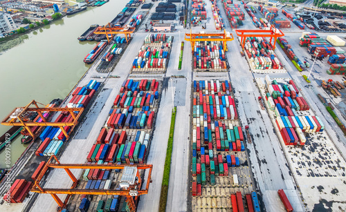 Aerial view of container terminal industrial landscape © zhao dongfang