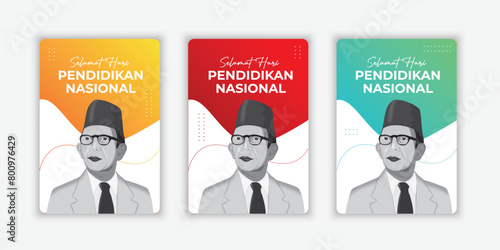 flat design happy national education day of indonesia set collection
