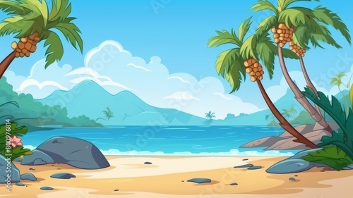 Tropical Beach Bliss  Cartoon Paradise with Palm Trees