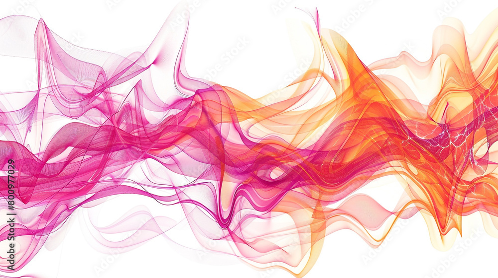 Glowing orange neon lightning patterns with vibrant pink wave formations, isolated on a solid white background.