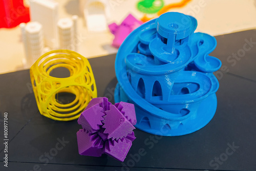 Variety of plastic products, fabricated by 3D-printing. Technology