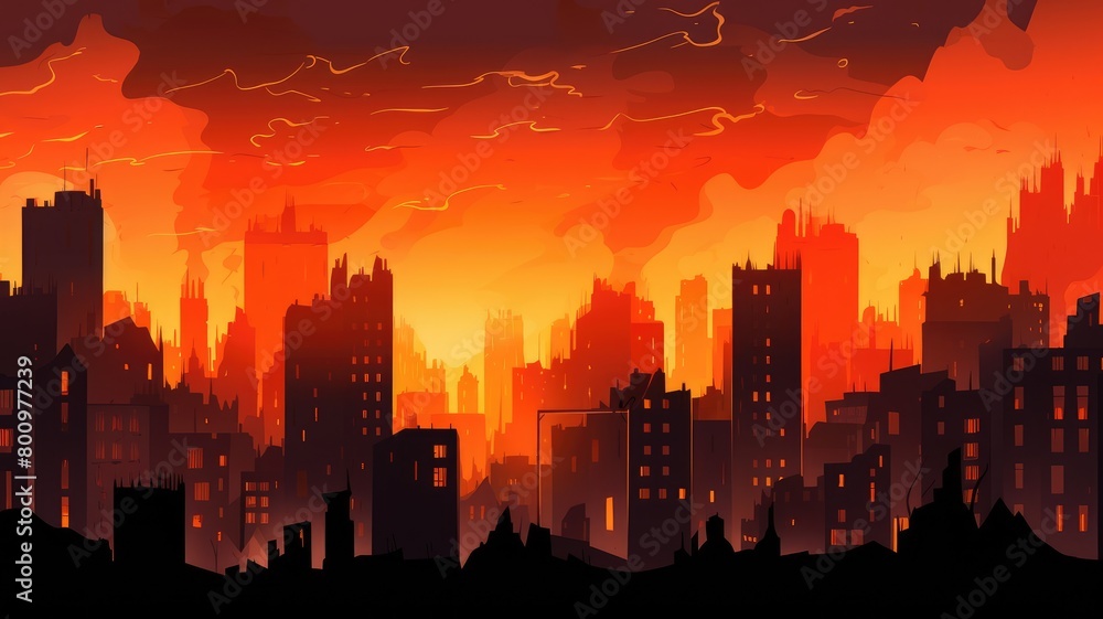 Apocalyptic Urban Inferno: City Engulfed in Flames