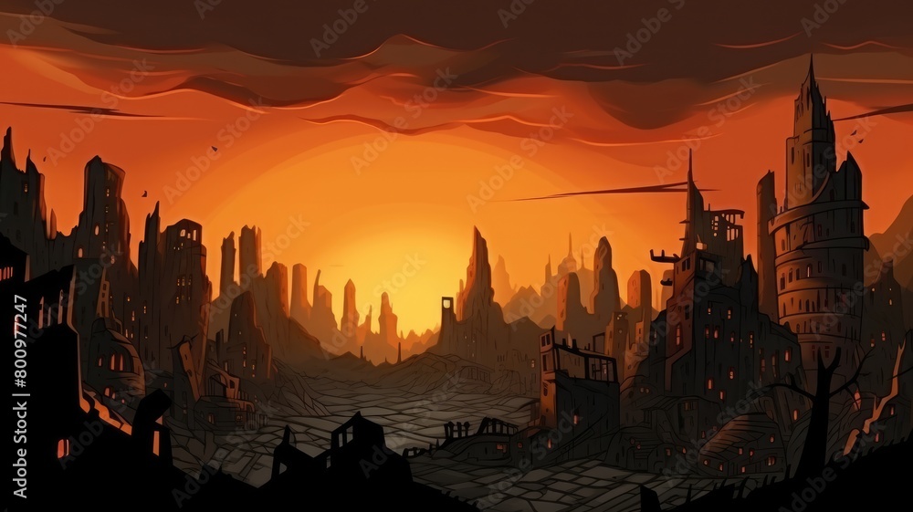 Naklejka premium Apocalyptic Urban Inferno: City Engulfed in Flames